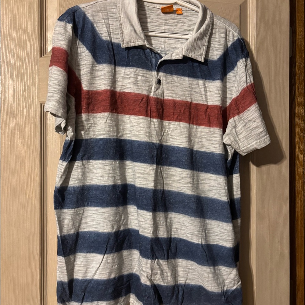 Hugo Boss Short-Sleeve Polo in Navy, White & Red Stripes